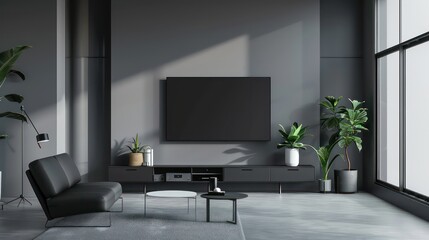 modern industrial interior design space, empty wall for copy space, blank canvas on wall in minimalistic interior, scandinavian interior