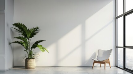 modern industrial interior design space, empty wall for copy space, blank canvas on wall in minimalistic interior, scandinavian interior