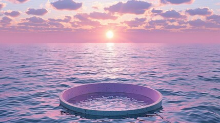 Circular Pool in the Ocean at Sunset.