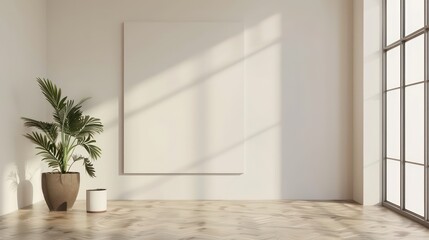 empty wall mockup for canvas wall art template, interior design, minimal blank wall with copy space 