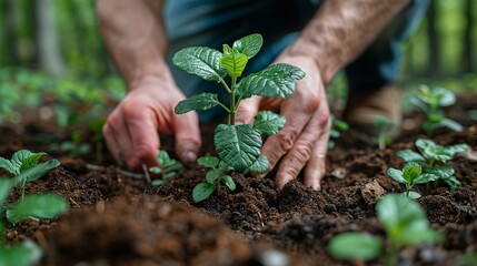 Realistic photo of a community coming together to plant trees, emphasizing collective action towards climate resilience and carbon footprint reduction. , Minimalism,
