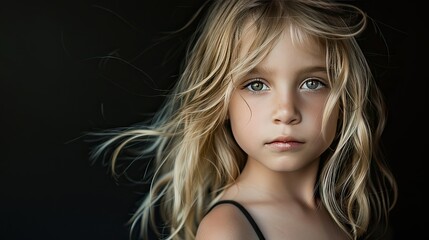 Naklejka premium girl blond hair dark background