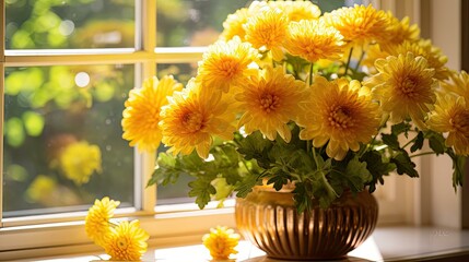backlit yellow mums