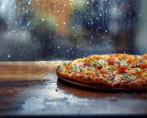 Delicious Pizza on a rainy day cozy joy
