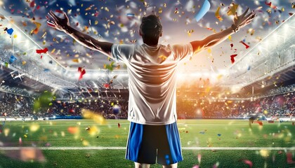Victorious Soccer Player Celebrating in Stadium