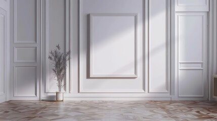 modern interior design with empty canvas on wall copy space for wall art