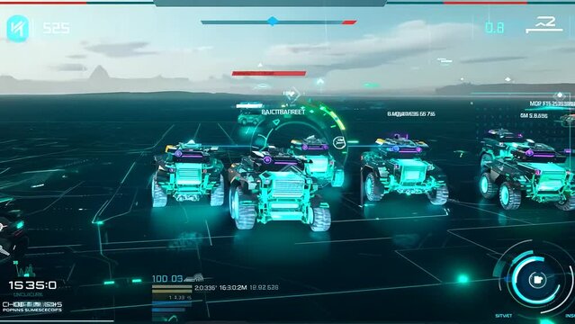 digital representations of unmanned ground vehicles, showcasing their role in reconnaissance and patrol missions in high tech style