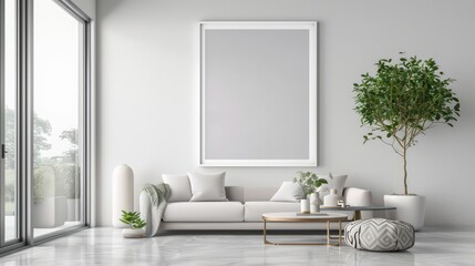 modern interior design with empty canvas on wall copy space for wall art