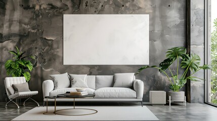 empty wall with blank canvas for wall art mockup template, copy space, product concepts. interior design