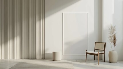 empty wall with blank canvas for wall art mockup template, copy space, product concepts. interior design