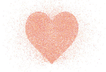 Pink salt or sugar powder, flying dust particles. Crystal of himalayan salt dust grain texture in the shape of heart. Crushed granules of sand or himalaya salt. Vector illustration of spilled powder