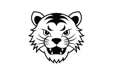 Angry tiger head line art silhouette vector