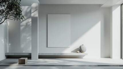 empty wall with blank canvas for wall art mockup template, copy space, product concepts. interior design