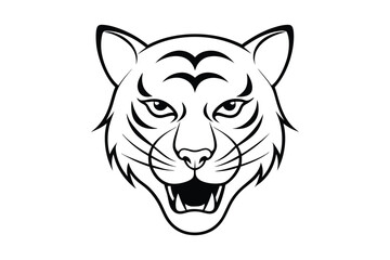 Angry tiger head line art silhouette vector