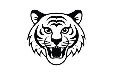 Angry tiger head line art silhouette vector