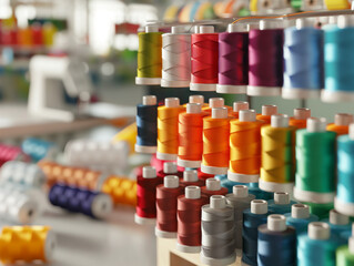 A Close-Up View of a Thread Spool Rack with Various Colored Thread