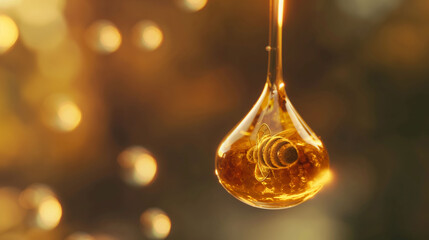 Floating Drop of Honey with a Tiny Beehive Inside