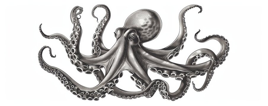 recommend clip art: A black and white drawing of an octopus with its tentacles spread out.