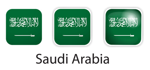 Saudi Arabia flag vector icons set in the shape of rounded square