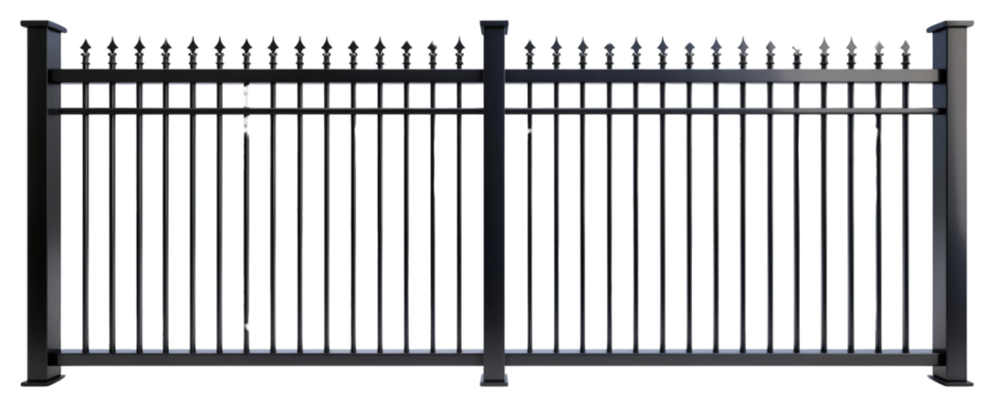 Black metal fence with intricate design, perfect for property security and aesthetic enhancement, ideal for residential and commercial use.