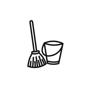 recommend clip art: besom with stick and pail icon vector set collection for web