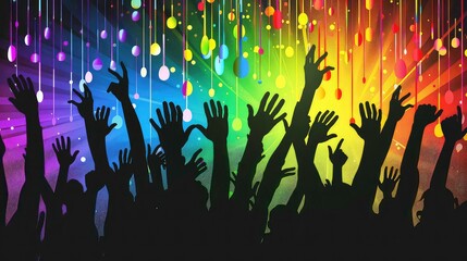 show music raised crowd silhouettes hands silhouette people hand party festival adult pop arm air audience background back light celebration club concert dance disco dj.