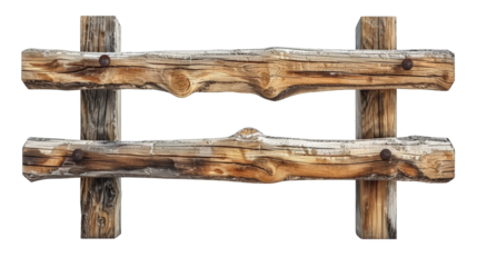 Rustic wooden fence panel isolated on white background, ideal for nature, countryside and outdoor themed projects.