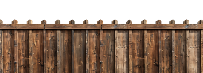 Wooden fence isolated on white background. Rustic wooden texture for building materials, construction and natural designs.
