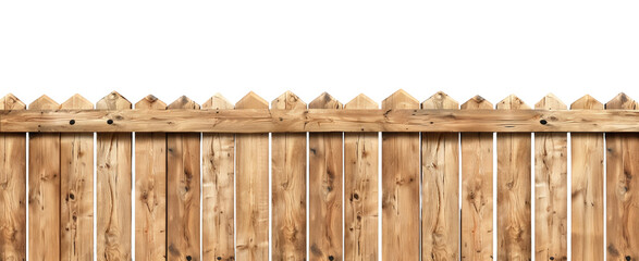 Wooden fence with textured planks and pointed top edges. Isolated on a transparent background for graphic design and architectural projects.