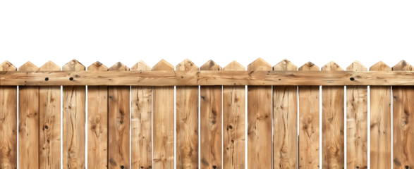 Wooden fence with textured planks and pointed top edges. Isolated on a transparent background for graphic design and architectural projects.