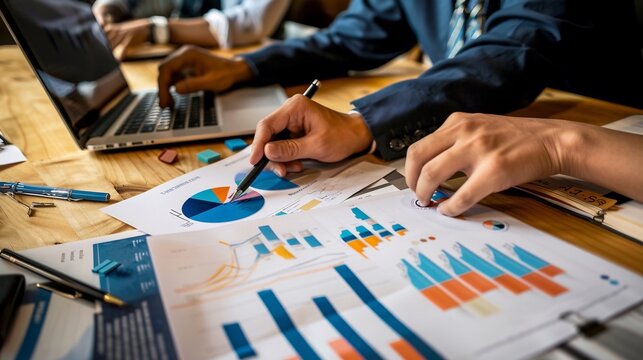 Mani di impiegati che lavorano sul computer e analizzano grafici
