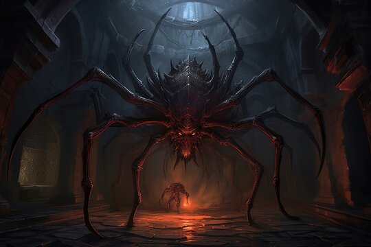 Dungeon guard, boss rooms with subordinates. Huge arachnid chimera