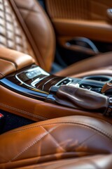 Interior Detailing with Handheld Vacuum Cleaner in Luxury Car - Focus on Seats and Dashboard