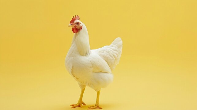 Pollo bianco su sfondo giallo.