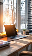 Fototapeta premium Modern Home Office with Energy Efficient Heater and Cozy Workspace Elements for Productivity