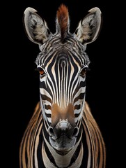 Zebra ripresa frontamente. Elegante sfondo nero