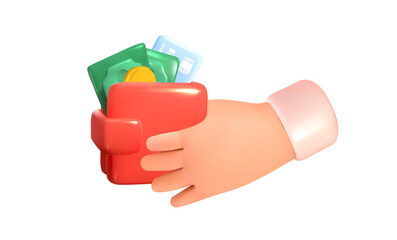 3D wallet in hand. Finance and cash. Saving. Vector illustration