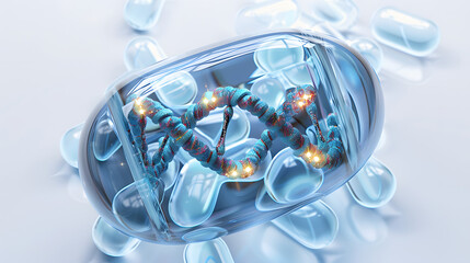 Medical capsule with DNA inside, 3d rendering.