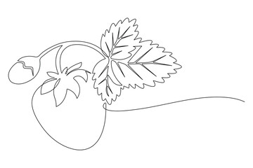 Single continuous line drawing of organic strawberry for fruit icon fresh berries fruitage concept 