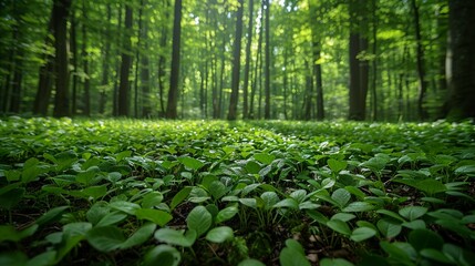 A detailed realistic photo of a forest floor, rich in biodiversity, emphasizing the complexity of natural ecosystems and the need for conservation and protection. , Minimalism,