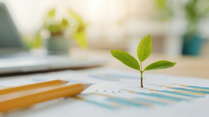 Financial chart with leaves, financial document, sustainable growth