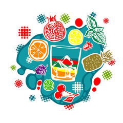 Fruit fresh drink colored. hand drawing. Not AI. Vector illustration.