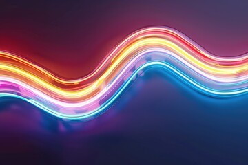 Glowing wavy neon lines in rainbow colors, dynamic light art