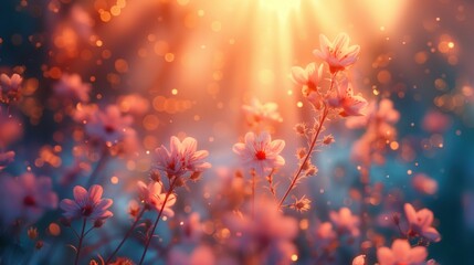 Golden Hour Blossoms Serene Flowers Bathed in Warm Sunset Light

