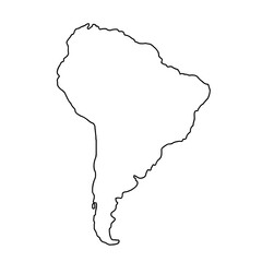 South America hand drawn map, continent silhouette, stylized contour borders