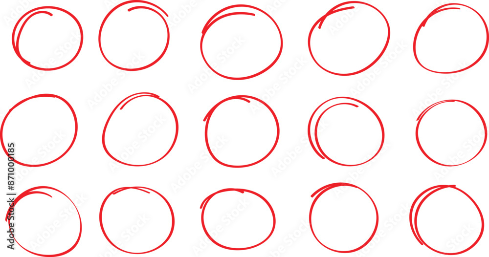 Aufkleber abstract hand drawn round red marker set. red round stroke frame. text highlight circle frame. vecto