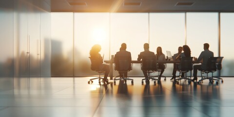 A group of people are sitting at a long table in a conference room by AI generated image
