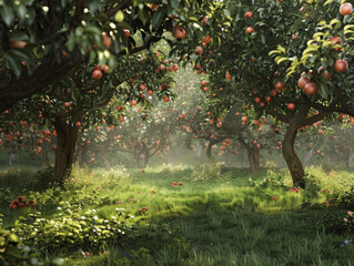 Fototapeta premium Apple Orchard, Generative AI Illustration