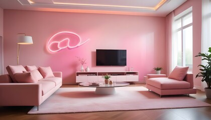 An ultra-modern living room with avant-garde furniture, dynamic LED lighting in various colors, and gradient walls, captured in crisp detail.