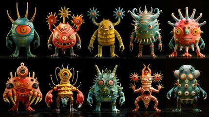 Fototapeta premium Vibrant and diverse cartoon aliens with colorful designs.